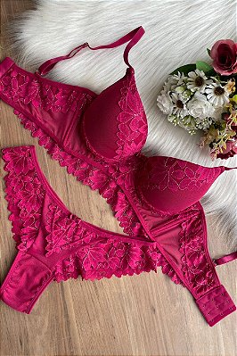 CONJUNTO DE LINGERIE DE RENDA COM DETALHE EM LUREX DIVINA REF 19363