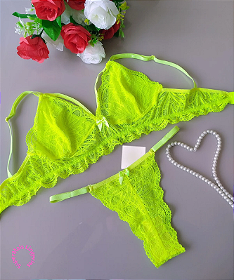 Conjunto Sutiã e Calcinha Neon Sem Bojo Sem Aro