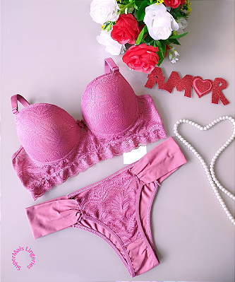 Conjunto de Lingerie Com Bojo e Renda Tamanho G