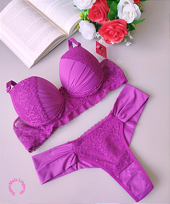 Conjunto de Lingerie Com Bojo Detalhes em Renda Tamanho G