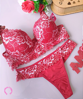 Conjunto de Lingerie Com Bojo Renda Sobreposta Tamanho G