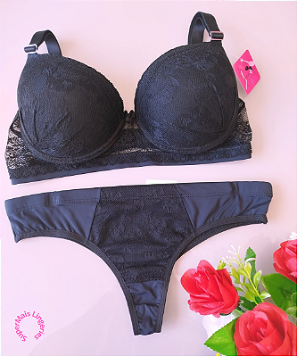 Conjunto de Lingerie Com Bojo Detalhes em Renda Tamanho GG