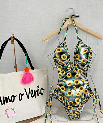 Maiô Decote Estampado Girassol