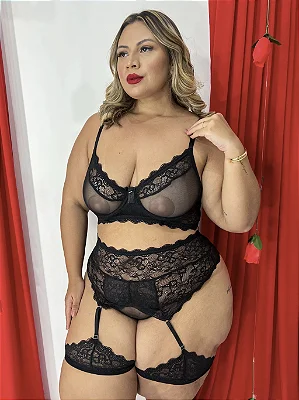 Conjunto Lingerie Gabi Plus Size com Cinta Liga