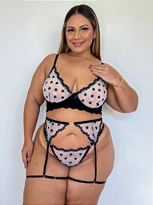 Trio Lingerie Maria Plus Size com Cinta Liga