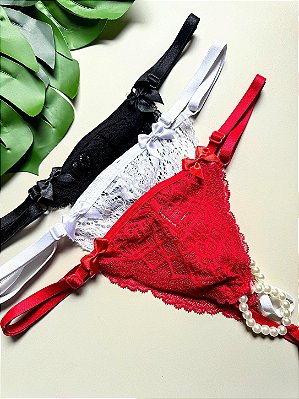 Calcinha Tailandesa com Regulagem e Detalhe em Pérolas