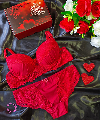 Conjunto Lingerie Vermelha Dia dos Namorados REF 4027