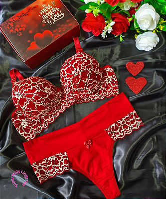 Conjunto Lingerie Vermelha Dia dos Namorados REF 4029