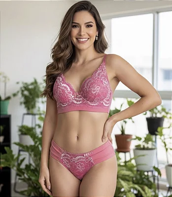 Conjunto Renda Bicolor com Calcinha Fio Duplo REF 19121