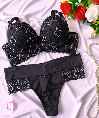 Conjunto Lingerie Black GG com Renda