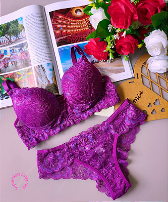 Conjunto de Lingerie de Renda Fúcsia Tamanho P