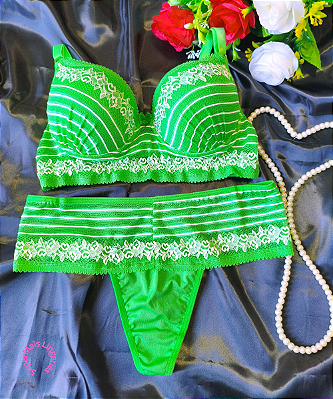 Conjunto de Lingerie Verde com Renda Tamanho M