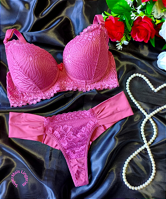 Conjunto de Lingerie em Poliamida Rose Tamanho M