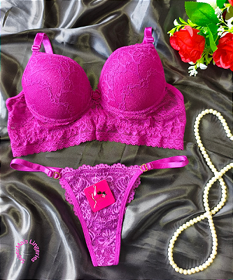 Conjunto de Lingerie Renda Roxo Tamanho M