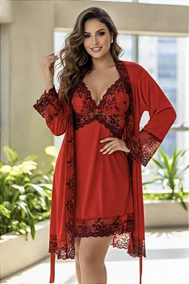 Robe Sensual Bicolor em Microfibra com Renda