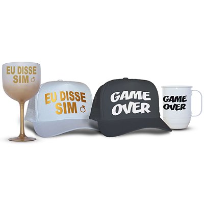 Kit Despedida de Solteiro com Bonés, Caneca e Taça de Gin