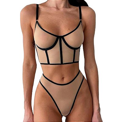 Conjunto Lingerie Corset Transparente