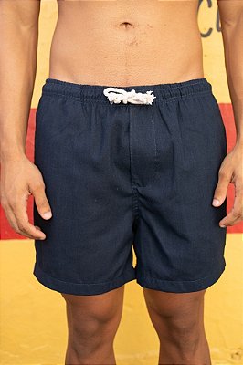 Short Azul Marinho em Linho Curto
