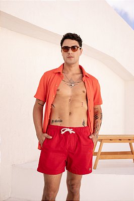 Short Vermelho em Linho Curto
