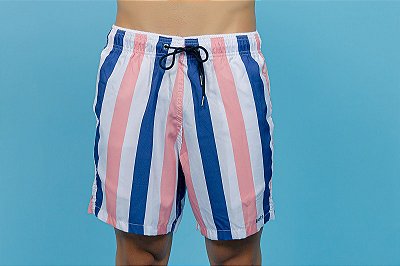 Short Tactel Listras Azul e Rosa