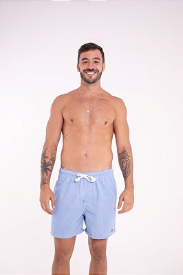 Short Azul Claro em Linho Curto