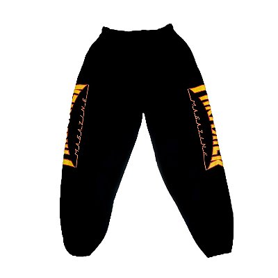 Calça Thrasher Moletom Flame Mag Preto