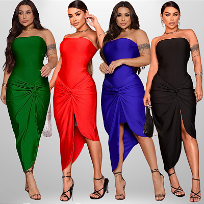 Vestido femenino tomara que caia justa elegante