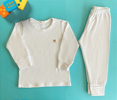 Pijama Infantil Manga longa e Calça Cotton Cor Branco