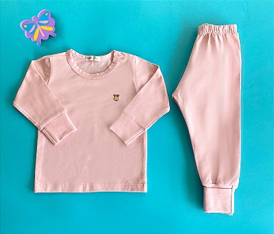  Pijama Infantil Manga longa e Calça Cotton Cor Rosa