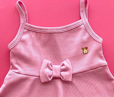  Vestido Evasê Infantil Malha Canelada Rosa Bebê