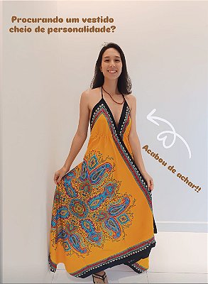 Vestido Indiano Costas Abertas Bico Regulável AMARELO Premium