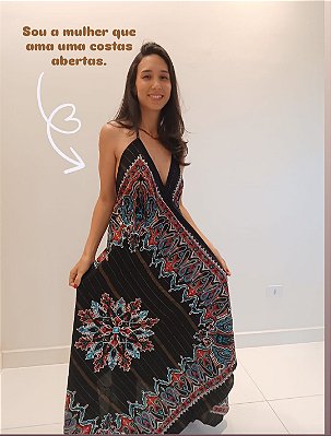 Vestido Indiano Costas Abertas Bico Regulável PRETO Premium