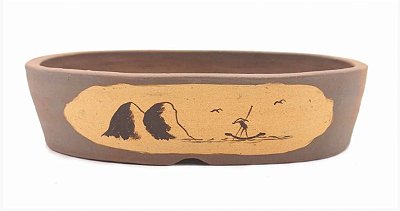 Vaso Oval Terracota Jorge Ribas com Acabamento 31 x 24,5 x 5,5 cm