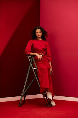 Vestido midi com pala reta vermelho