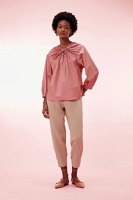 blusa manga longa decote nó ondas rosa