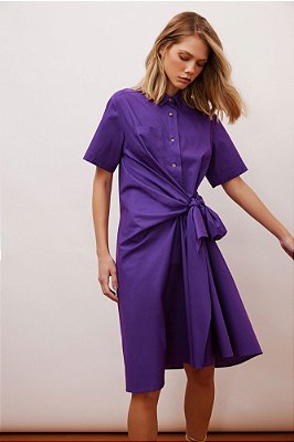 vestido midi manga curta com amarração violeta