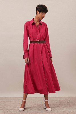 vestido midi chemise solto magenta