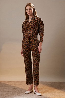 camisa de algodão manga gigot onça