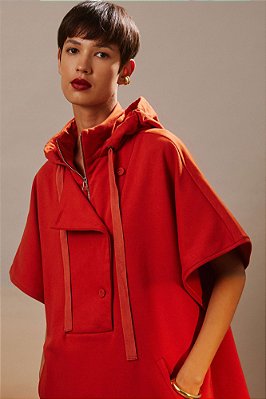 poncho de moletom gola alta terracota