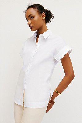 camisa de algodão manga curta estruturada branca