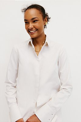 camisa de algodão com punho longo natural
