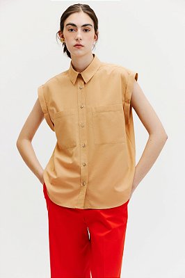 camisa de algodão sem manga com bolsos blush