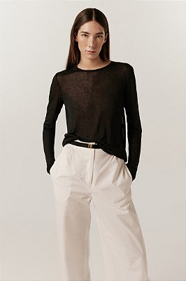 blusa de malha fina com manga longa preto