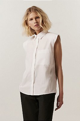 camisa de algodão sem manga com ombreira branco
