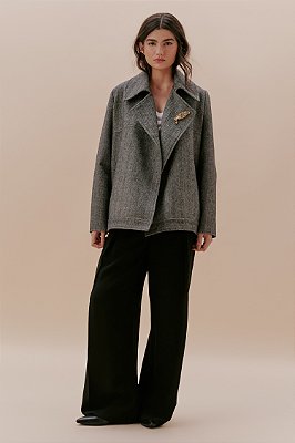 jaqueta de tweed oversized gola ampla pb
