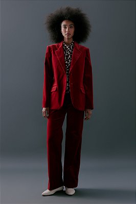 blazer de veludo reto com ombreira vermelho