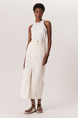 saia de sarja midi reta com fenda off white