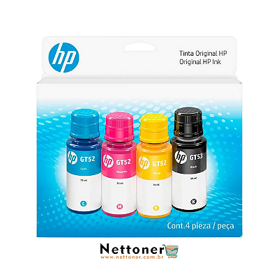 KIT 4 TINTAS ORIGINAL HP GT52 E GT53 (9F3N4AL) (BK, CY, MG e YL)