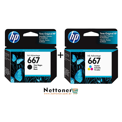 KIT COM 2 CARTUCHO DE TINTA P/ IMP HP 667 | Preto 3YM79 | 667 Color 3YM78