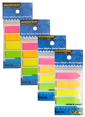 MARCADOR DE PAGINAS KIT COM 4 UNI. MP2031 | 12mm x 45mm | SETA | 5 CORES 5X25 fls.